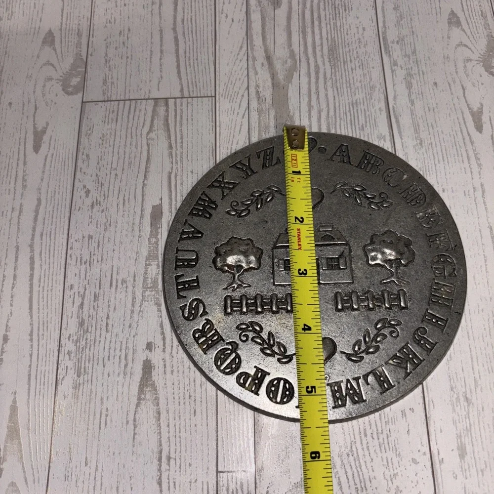 Vintage Carson Pewter Bun Warmer Rustic Farmhouse Alphabet ABC Wall Plaque